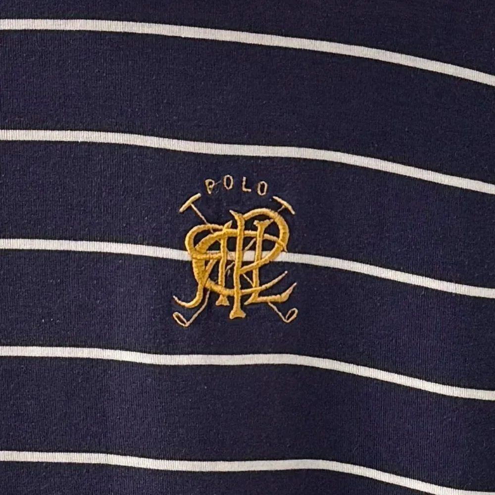 Vintage Polo Ralph Lauren Scribble PRLC Navy White Striped Turtleneck Size XL